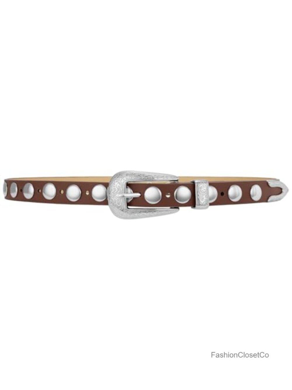 Western Studded Thin Faux Leather Belt with Gold Buckle